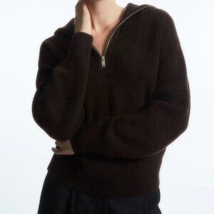 COS Wool & Cotton Half-Zip Sweater in Burgundy (M)